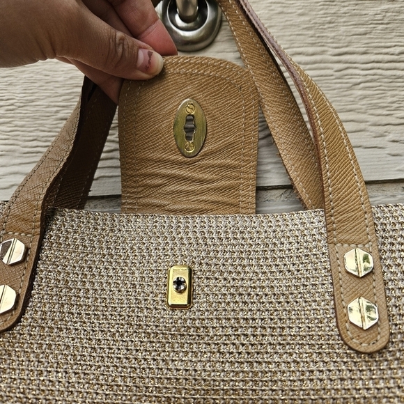 Eric Javits beige straw top handle bag with gold metallic flecks FLAWED - Picture 5 of 14